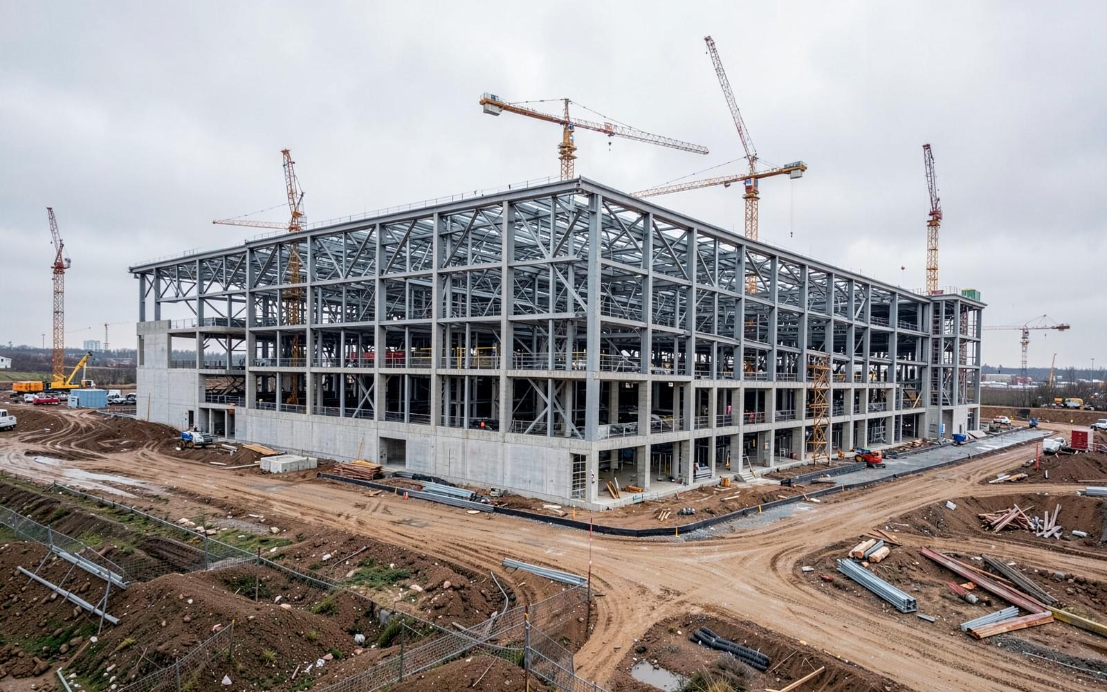 Vue aérienne d'un site en cours d'aménagement pour un data center