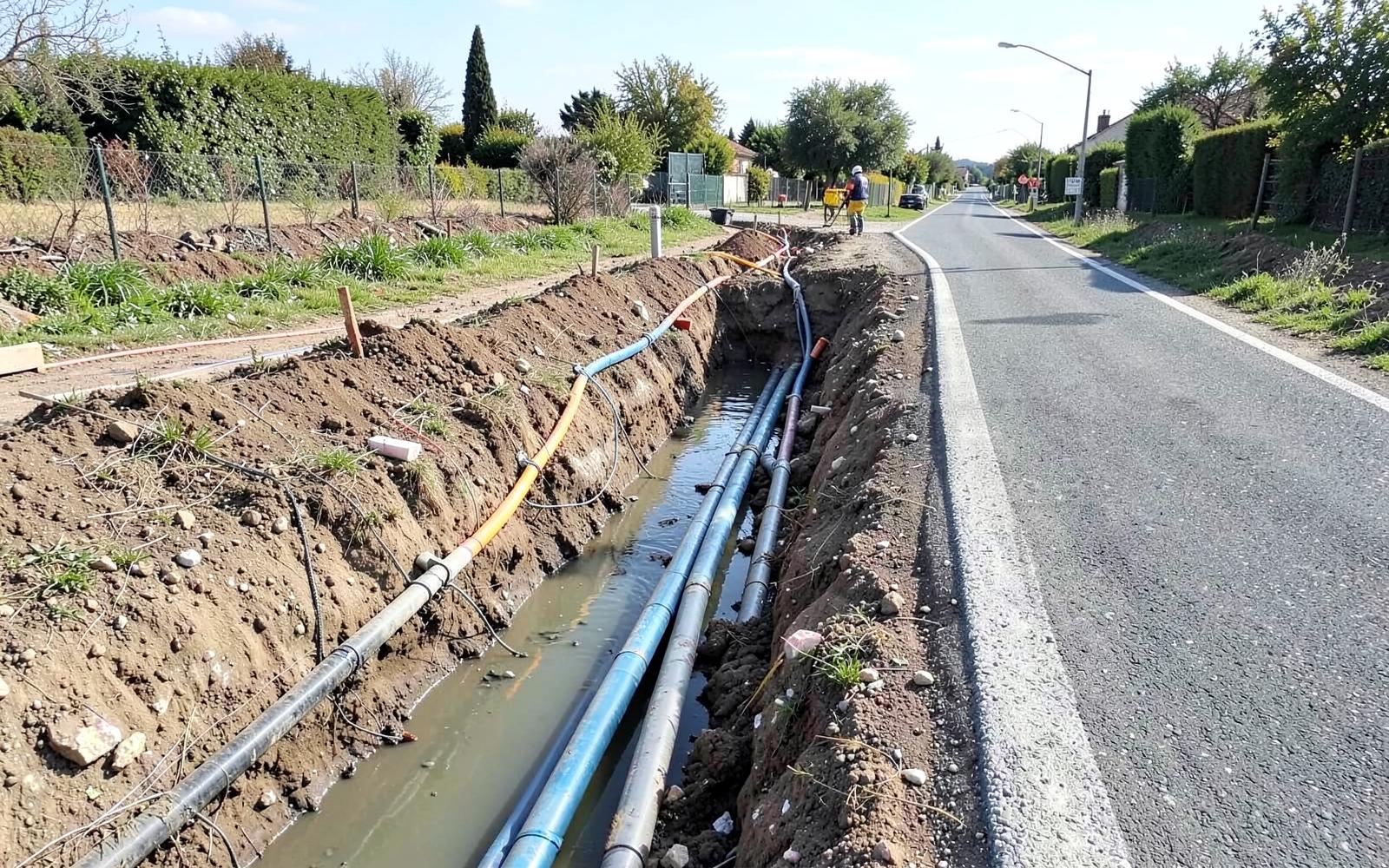Vue aérienne d'un terrain en cours de viabilisation avant construction
