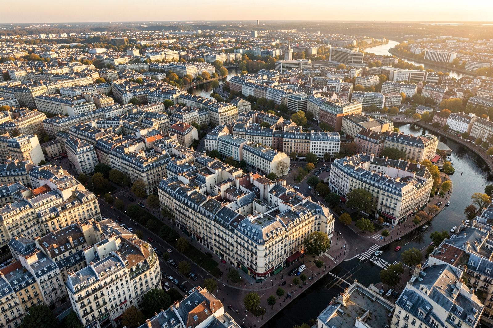 Vue aérienne d'un quartier urbain dense et de ses actifs immobiliers